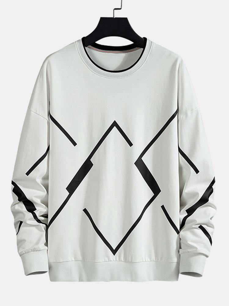 Sweat-shirt à col rond imprimé géométrique