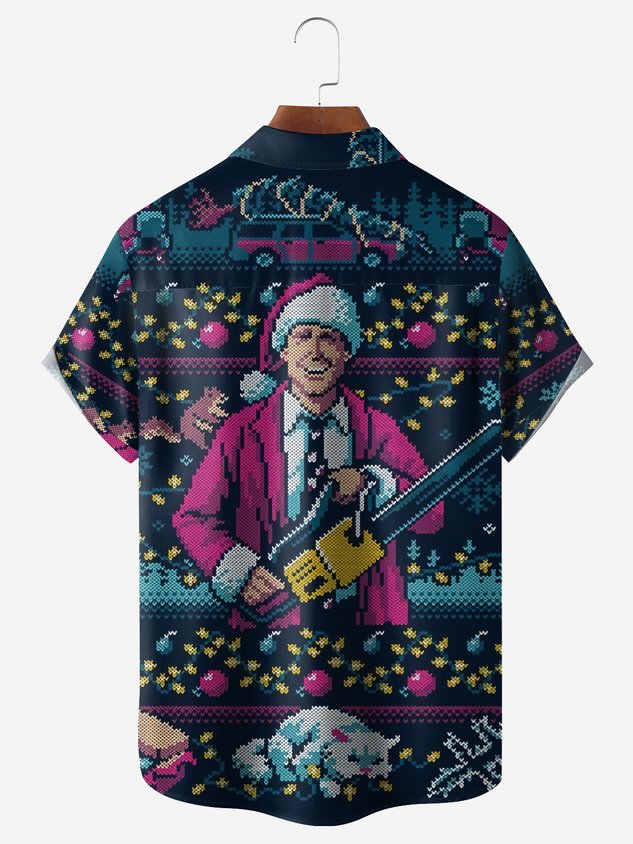 Chemise décontractée à manches courtes et poche poitrine pour Noël