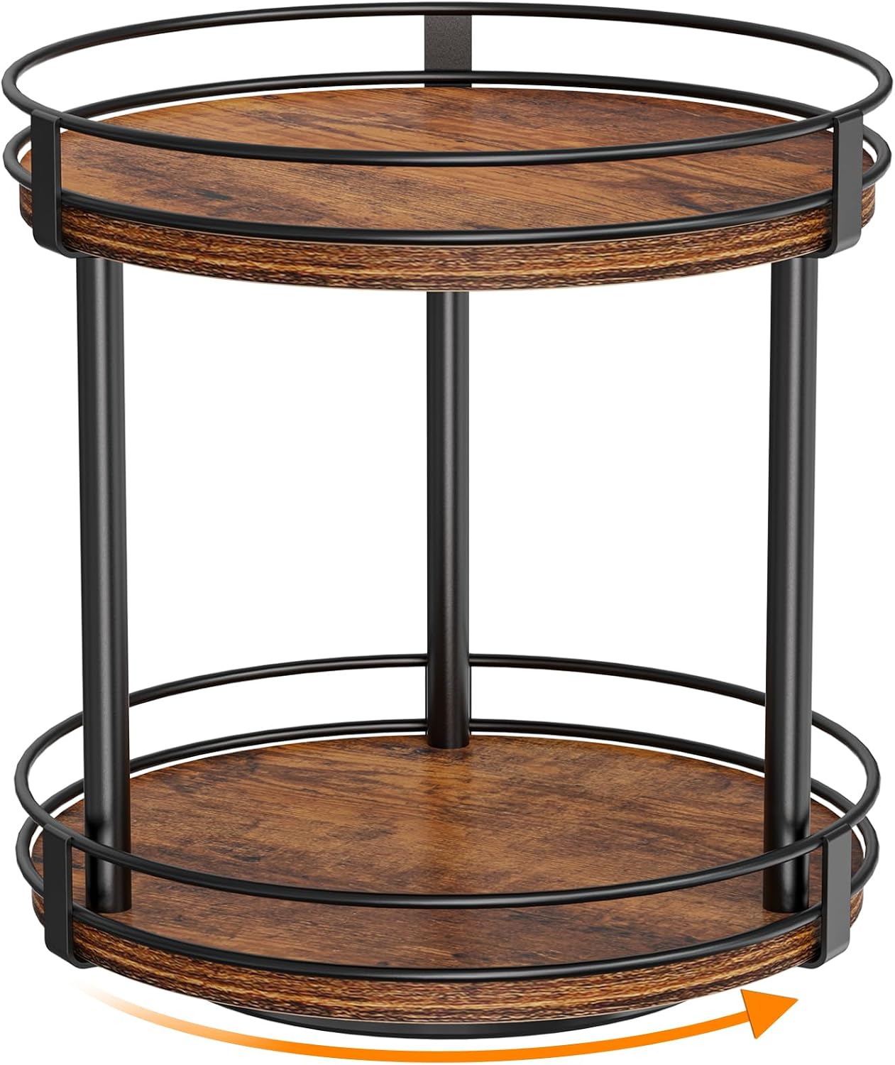 Snughome Rotating Spice Rack, 2 Tier Lazy Susan Organizer, Wood Kitchen Countertop Organizer, Brown Lazy Susan Turntable for Cabinet, 10.2