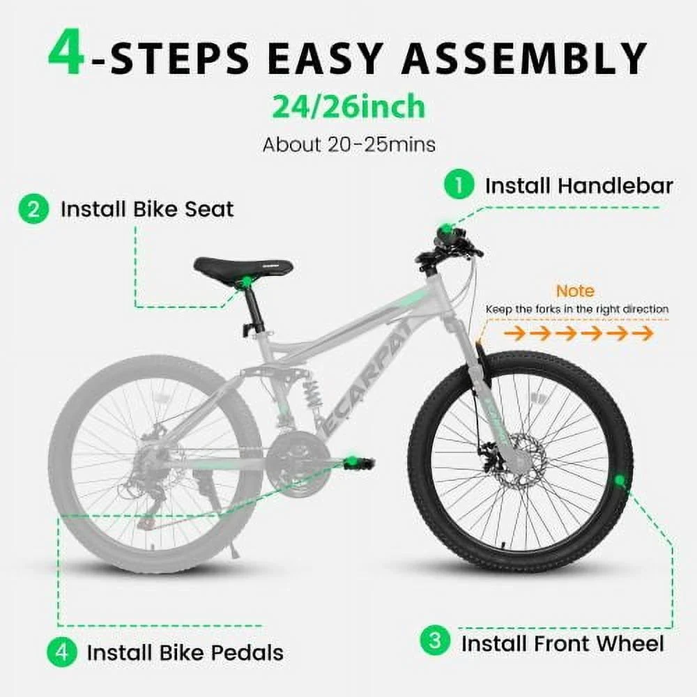 Raistyw 26 inch Mountain Bike for Womens, 21-Speed Full Suspension Bicycles with Disc Brakes, Black and Green