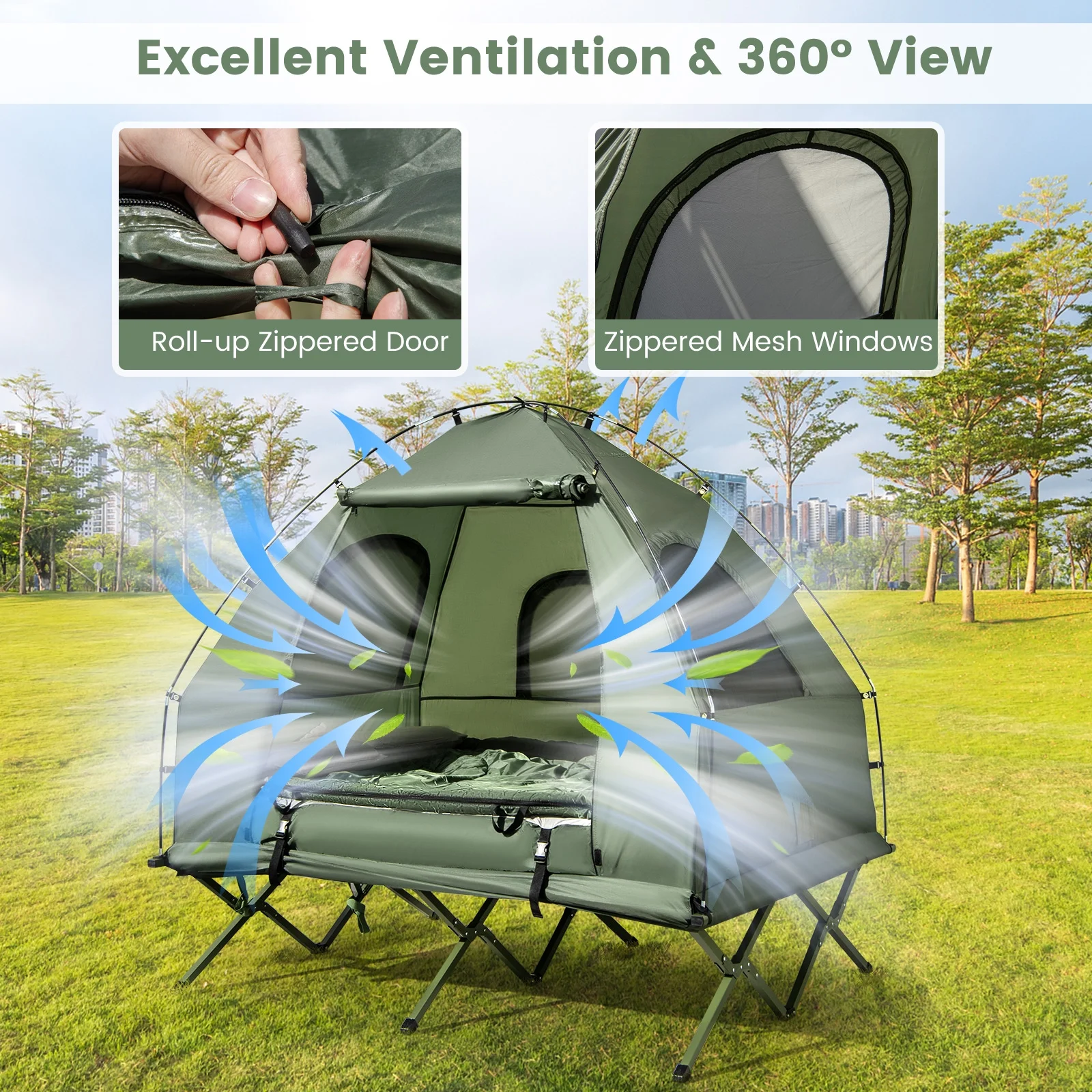 Gymax 2 - Person Camping Tent Cot 5 - in - 1 Folding Camping Bed W/ Air Mattress Pillow Sleeping Bag