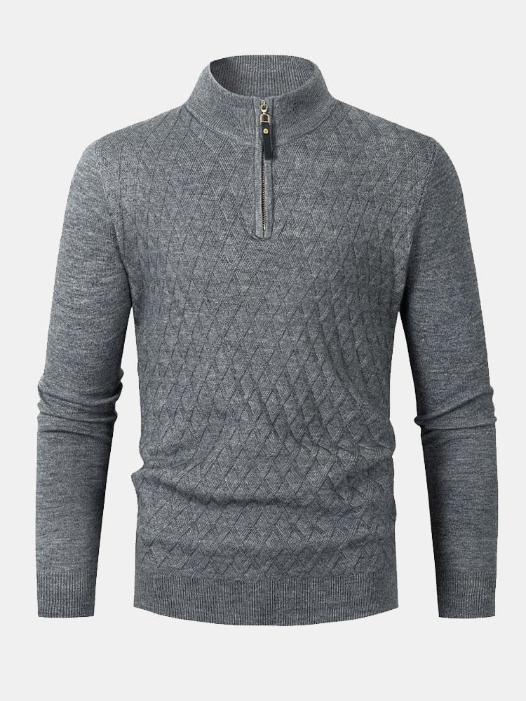 Pull à col montant en losanges et fermeture éclair quart de tour