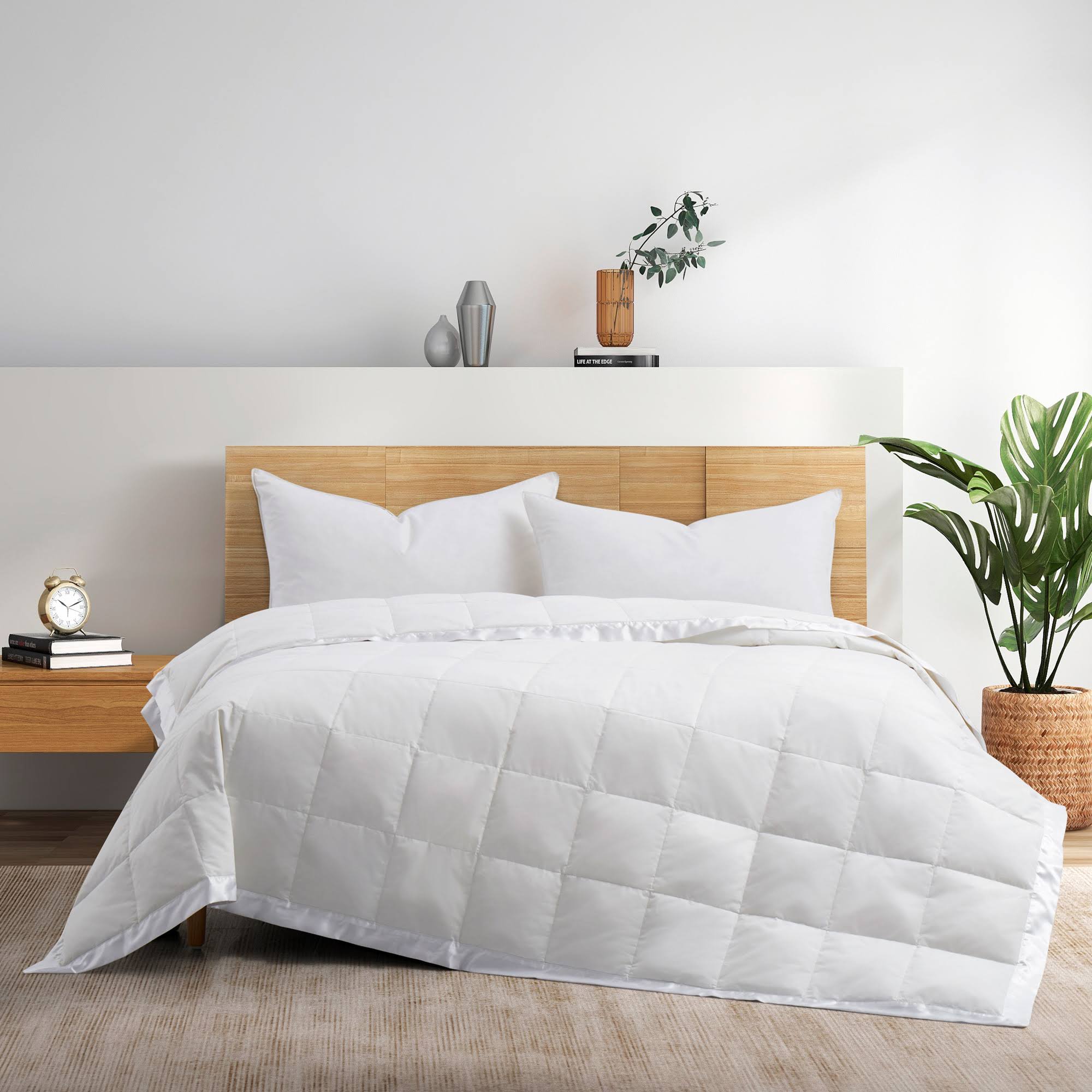Puredown Light Weight Down Blanket, Cotton Cover, Satin Weave - White, Full/Queen