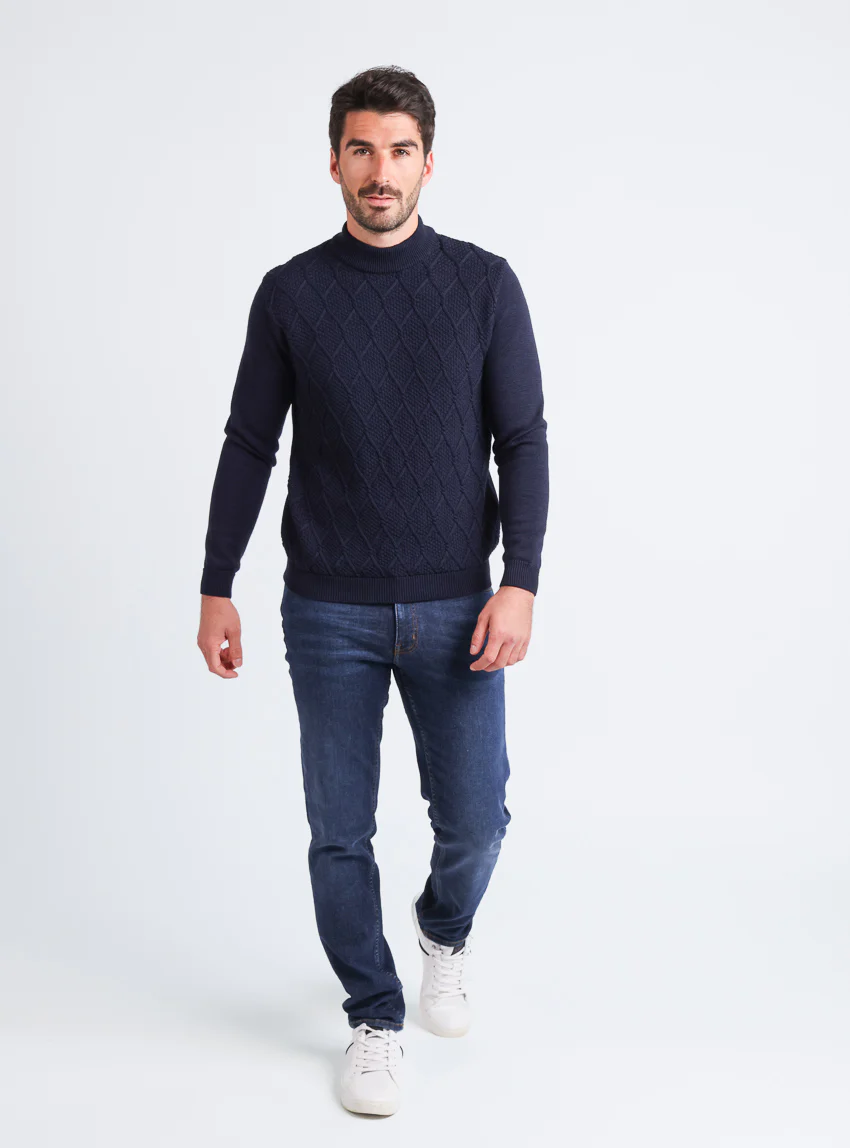 Pull homme en laine mérinos bleu marine