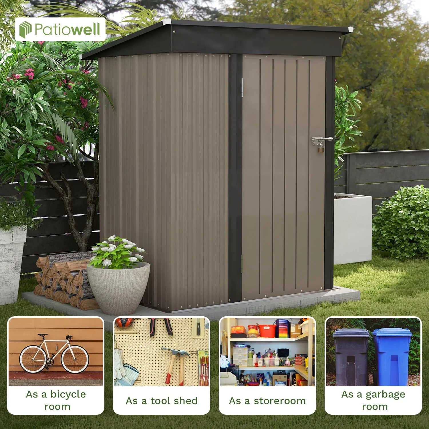 Patiowell 5x3 FT Outdoor Storage Shed for Backyard Garden Patio Lawn