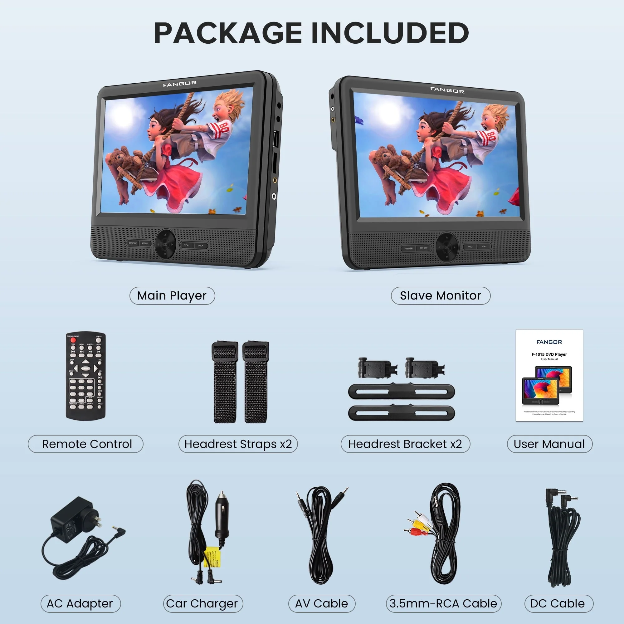 10" Dual Screen Portable DVD for Car, Headrest DVD Player with Remote Control and 2 Headrest Bracket, Supports HDMI, USB Port, SD Card Slot,AV in /out,Last Memory,Ideal Gift for Kids Image 6