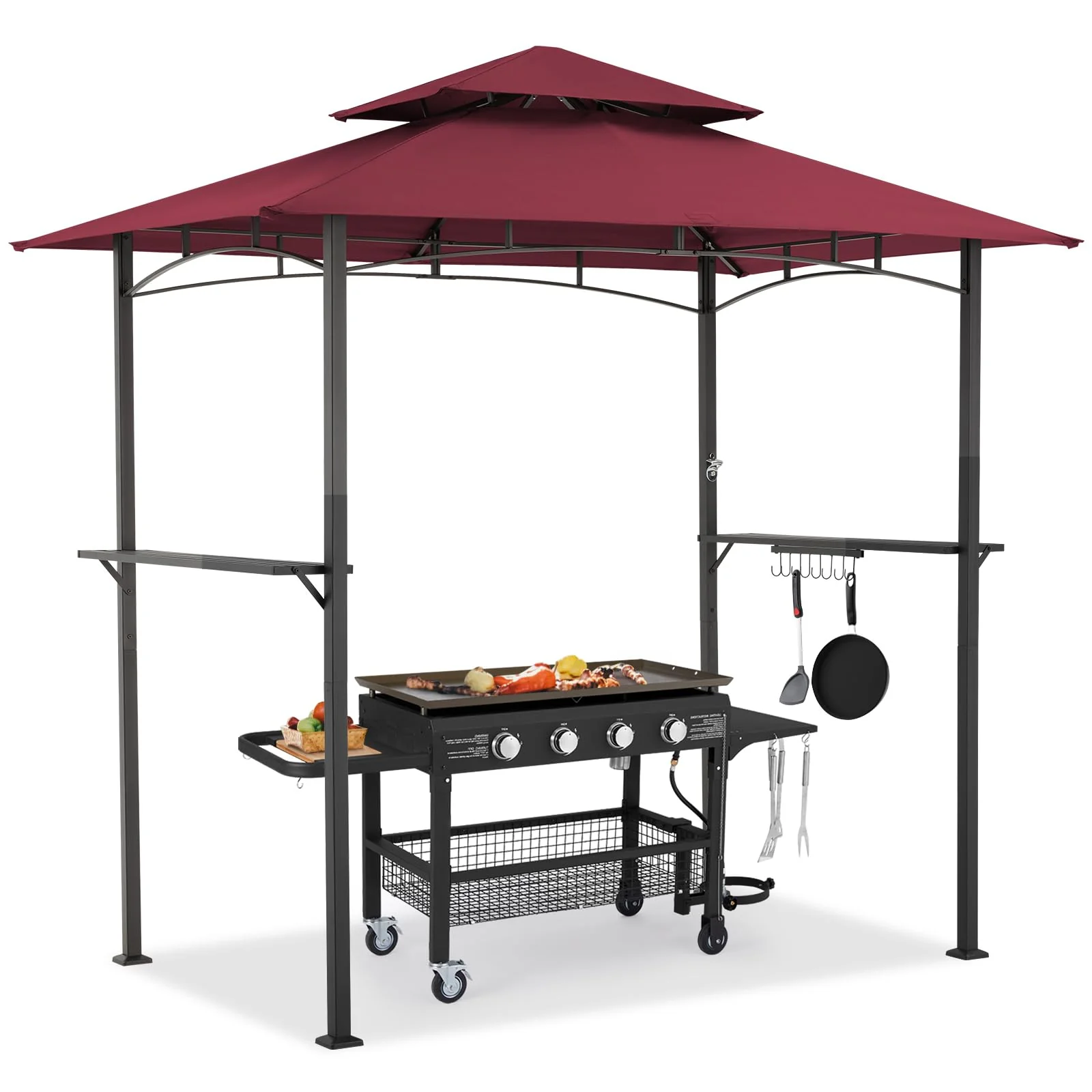 AECOJOY Grill Gazebo 8’x 5’ Outdoor Patio Backyard BBQ Grill Shelter, Red