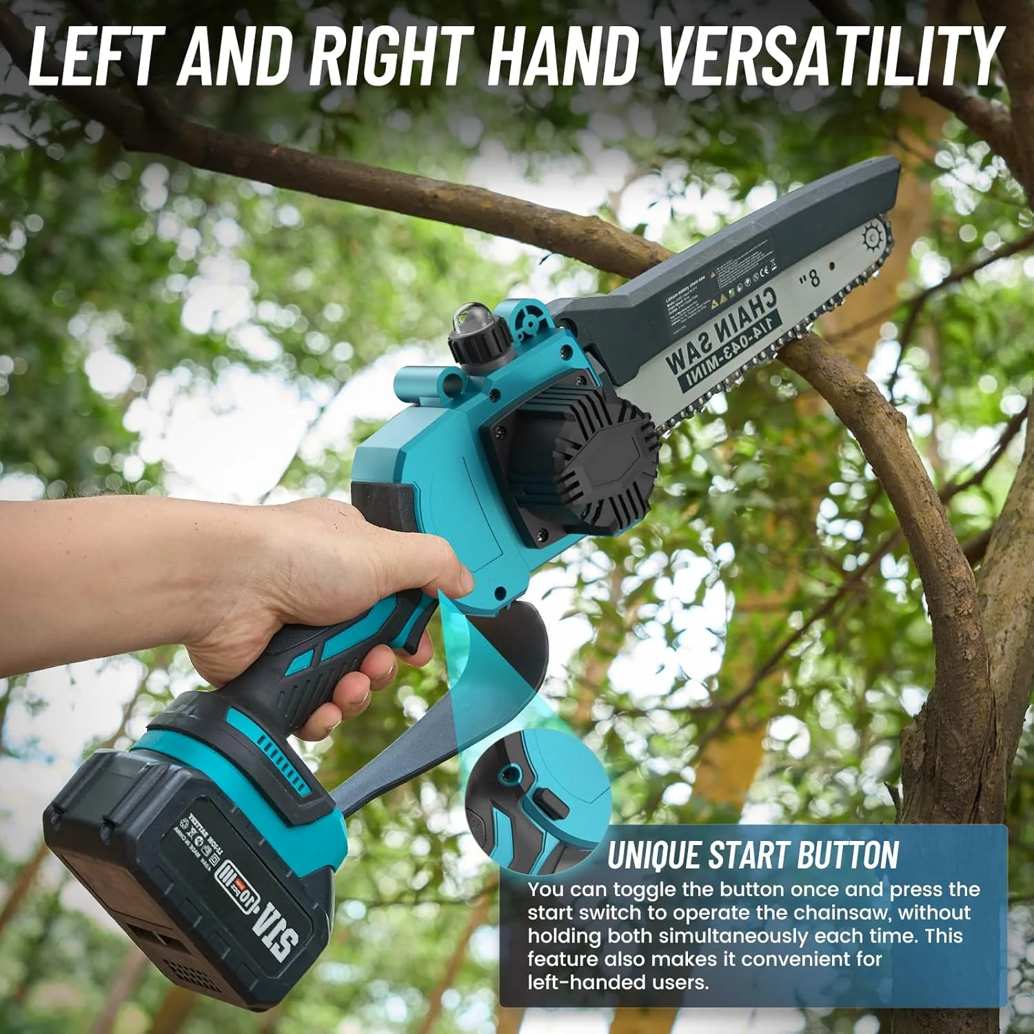 2-in-1 Cordless Pole Saw, 8 Inch Brushless Pole Chainsaws Mini Handheld Chainsaw with 2Pcs 21V Batteries, 2x Chains, Auto Oiler, 16FT MAX Extension Pole Saws for Tree Trimming - Image 7
