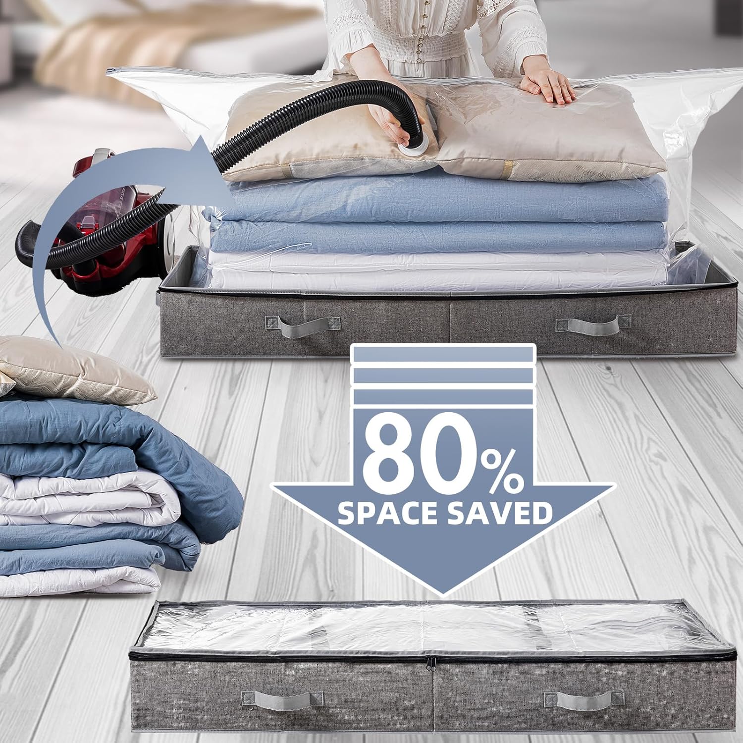 TAILI Under Bed Vacuum Storage Bags for Comforters and Blankets, Save 80% Space, Large Capacity Foldable Under Bed Storage Box for Quilts, Pillows, Blankets, Linen, 41