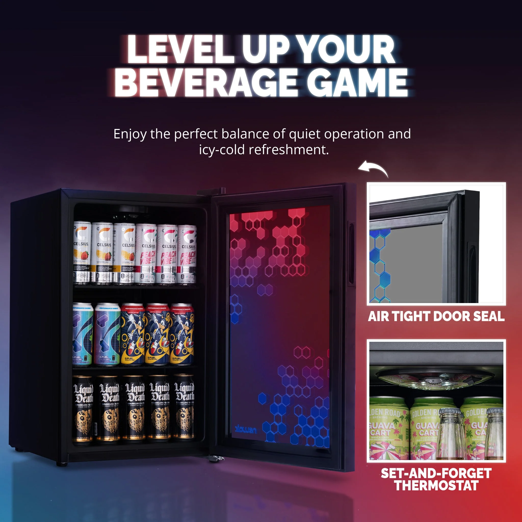 Newair Prismatic Series Beverage Fridge with RGB HexaColor LED Lights