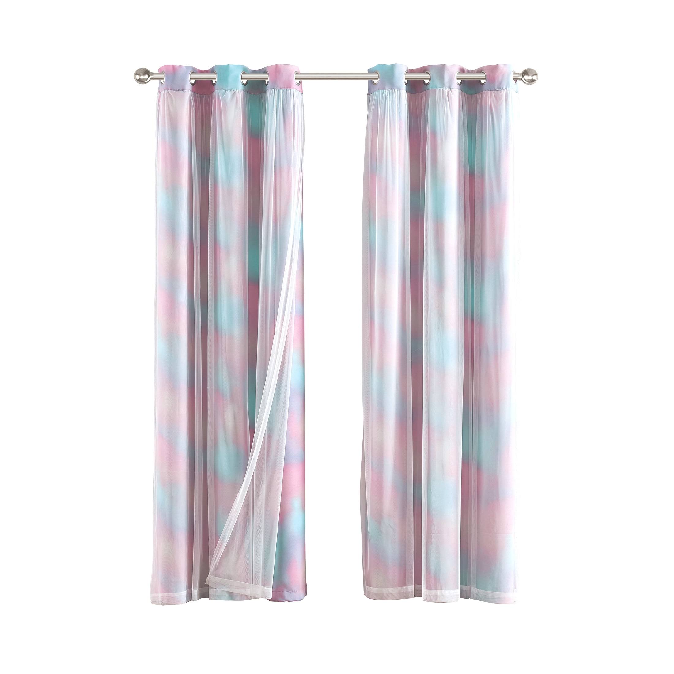 Your Zone Multi Tie-Dyed Blackout with Sheer Overlay Grommet Curtain Panel, 37 inch x 84 inch