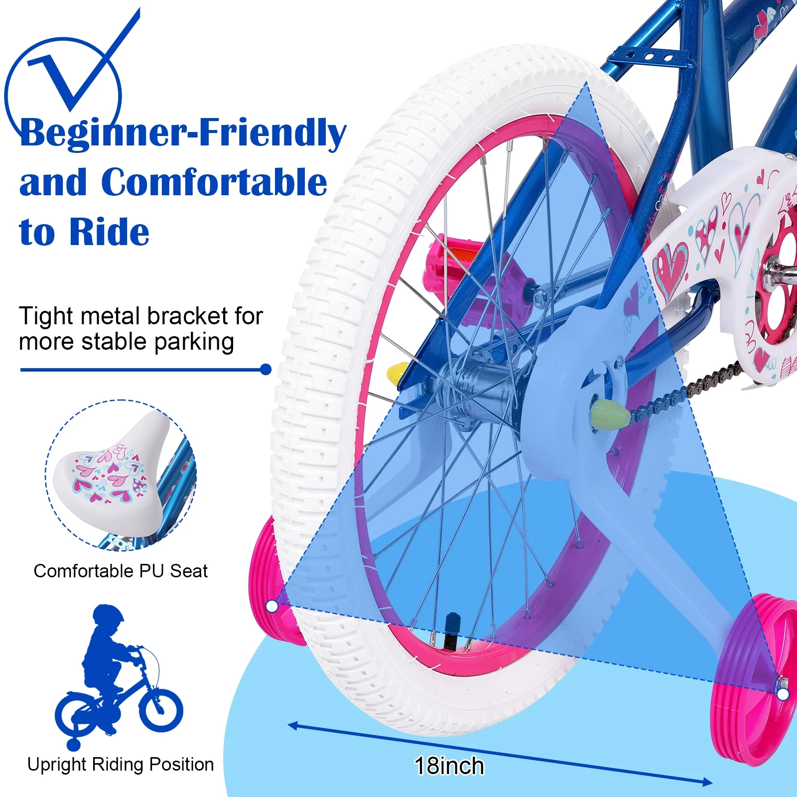 SUGIFT Kids Bike 18 in Bicycle for Girls Ages 6 - 12 Years Child, Blue