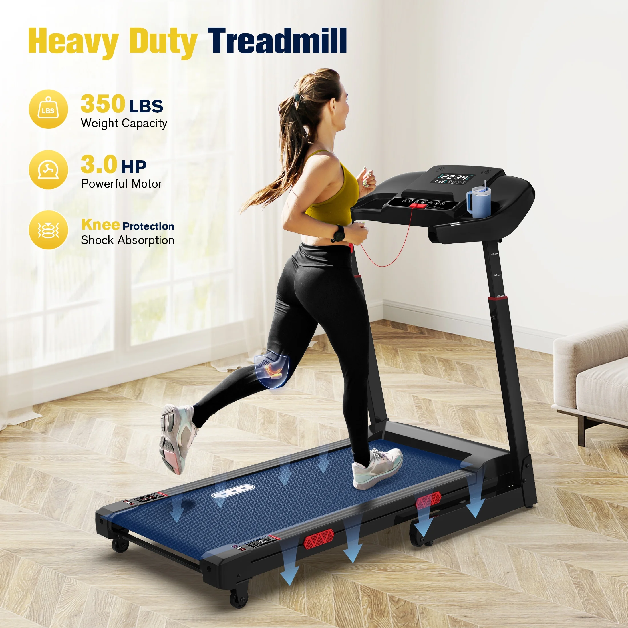 Foldable Treadmill,15% Auto Incline, 350 lb Capacity, Bluetooth, Voice Control, Heart Rate Monitor, for Home Office(Black) - Image 5