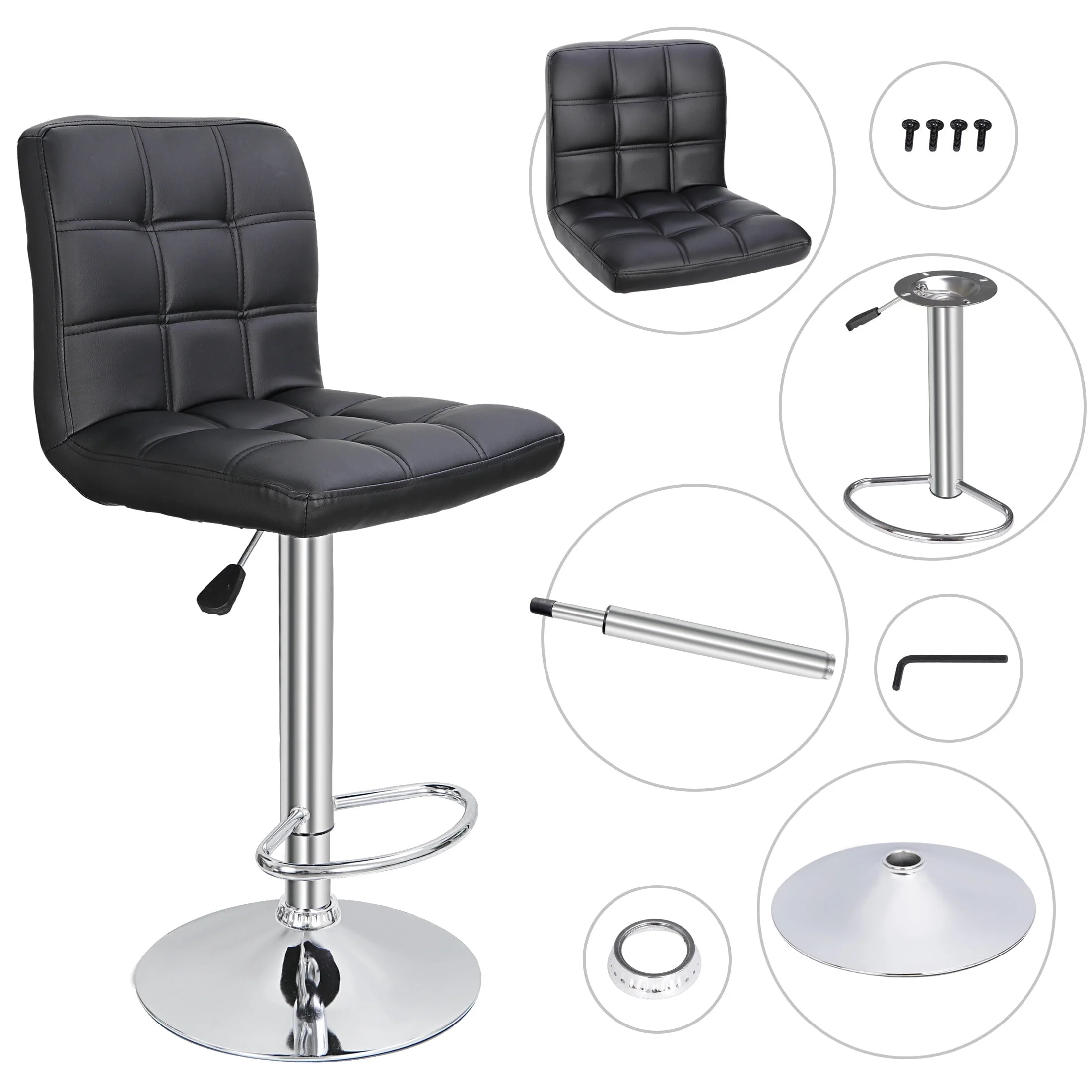 Height Adjustable Home Bar Stool Set 360 Degree Swivel, Set of 2(2) Image 7