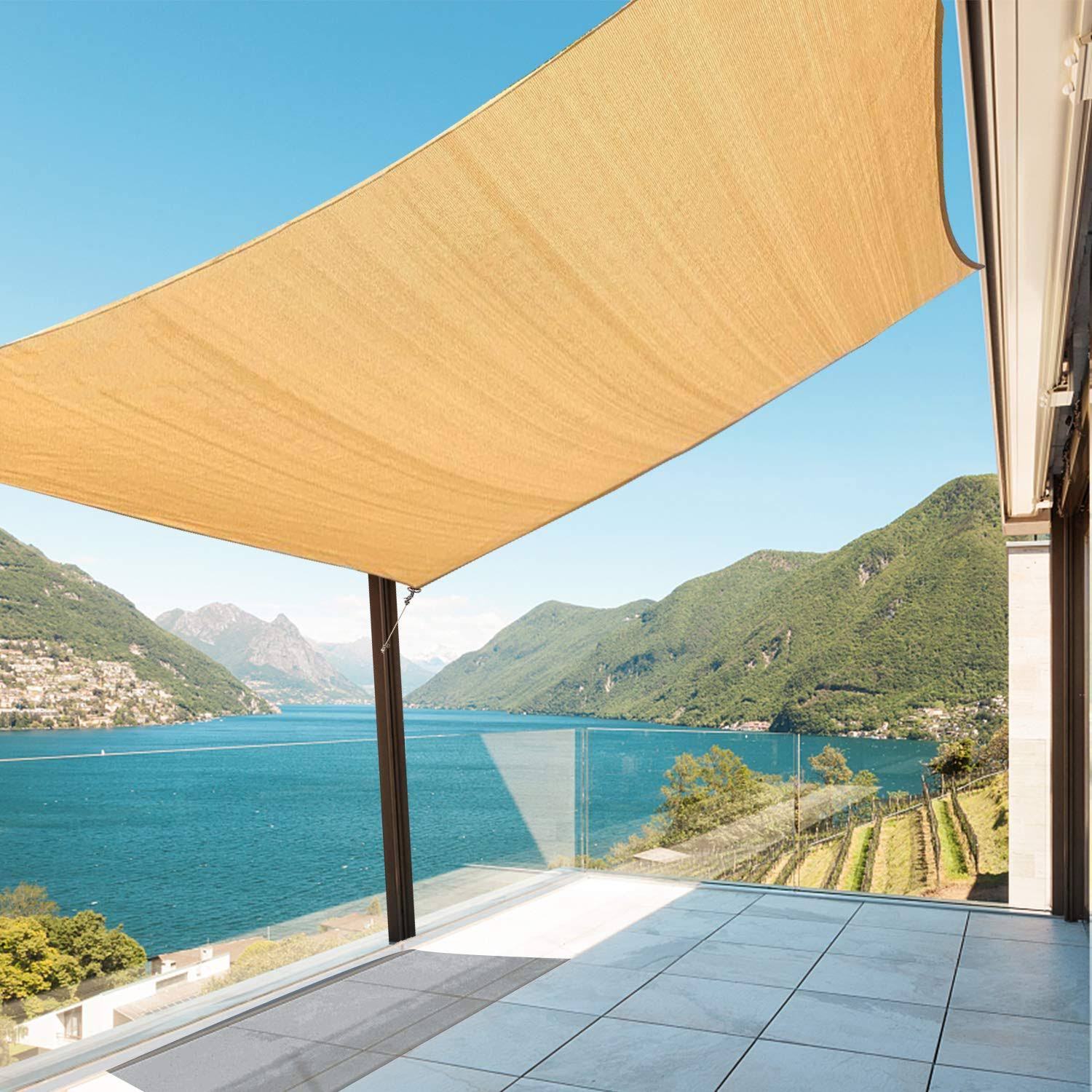 Amagenix Sun Shade Sails Canopy, Sand Rectangle Outdoor Shade Canopy 12' x 16' UV Block Canopy for Outdoor Patio Garden Backyard