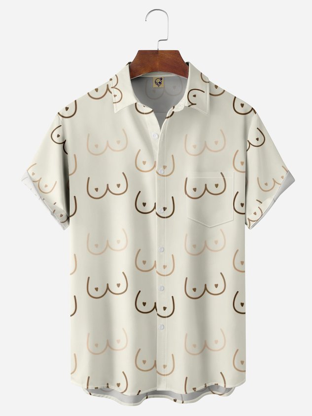 Chemise décontractée à manches courtes avec poche poitrine et motif géométrique