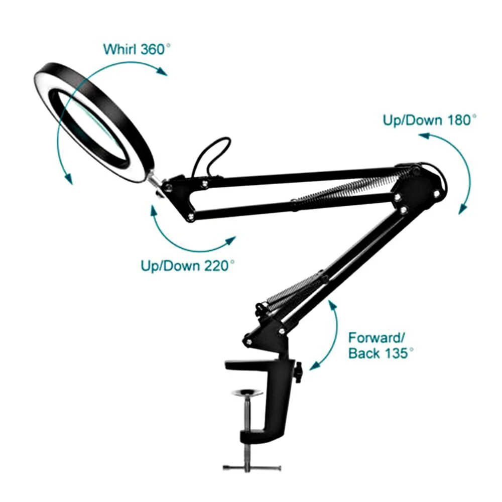 10X LED Magnifying Glass with Light, Stepless Dimmable, 3 Color Modes, Real Glass Lens Magnifying Lamp with Light Desk Lamp Clamp for Crafts, Reading, Close Work Black - Image 7