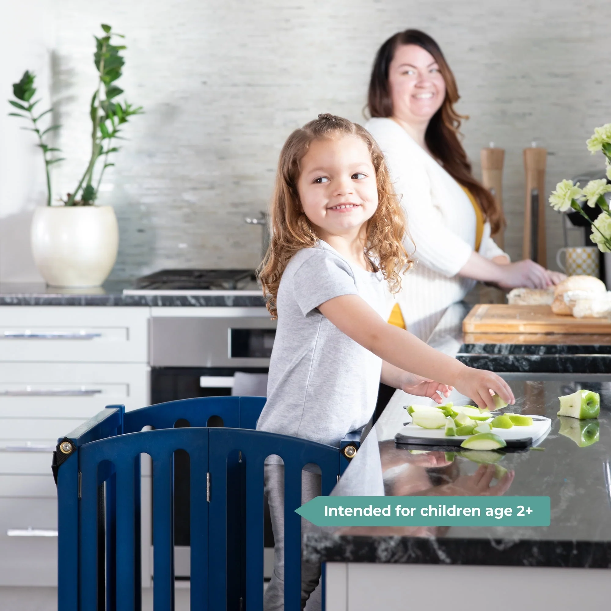 Guidecraft Contemporary Kitchen Helper? Stool - Royal Navy: Folding Toddler Safety Tower with 2 Keepers and Non - Slip Mat, Adjustable Height Step Stool for Little Helpers, Kids Learning Furniture