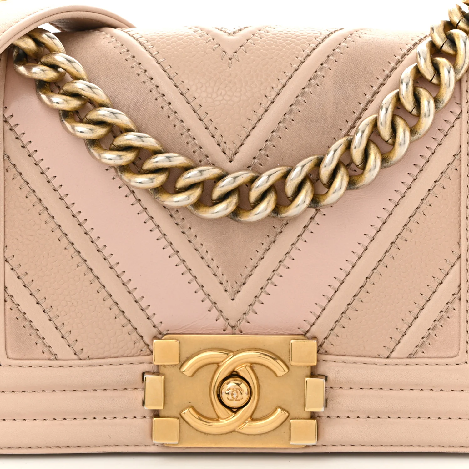 Caviar Suede Calfskin Chevron Quilted Small Boy Flap Light Pink