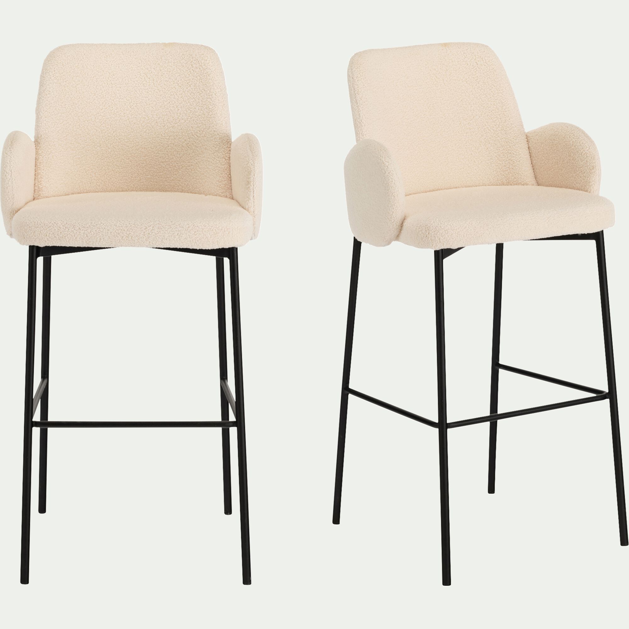 LOUMI - Chaise de bar en tissu bouclette H65cm - blanc