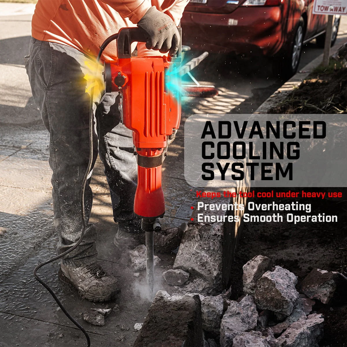 XtremepowerUS Demolition Jack Hammer Heavy Duty, 2200W Electric Jackhammer With Scraping Chisel, 1800BPM Power Drill Concrete Breaker Bar Point & Chisel Bits Chisel Set, Red