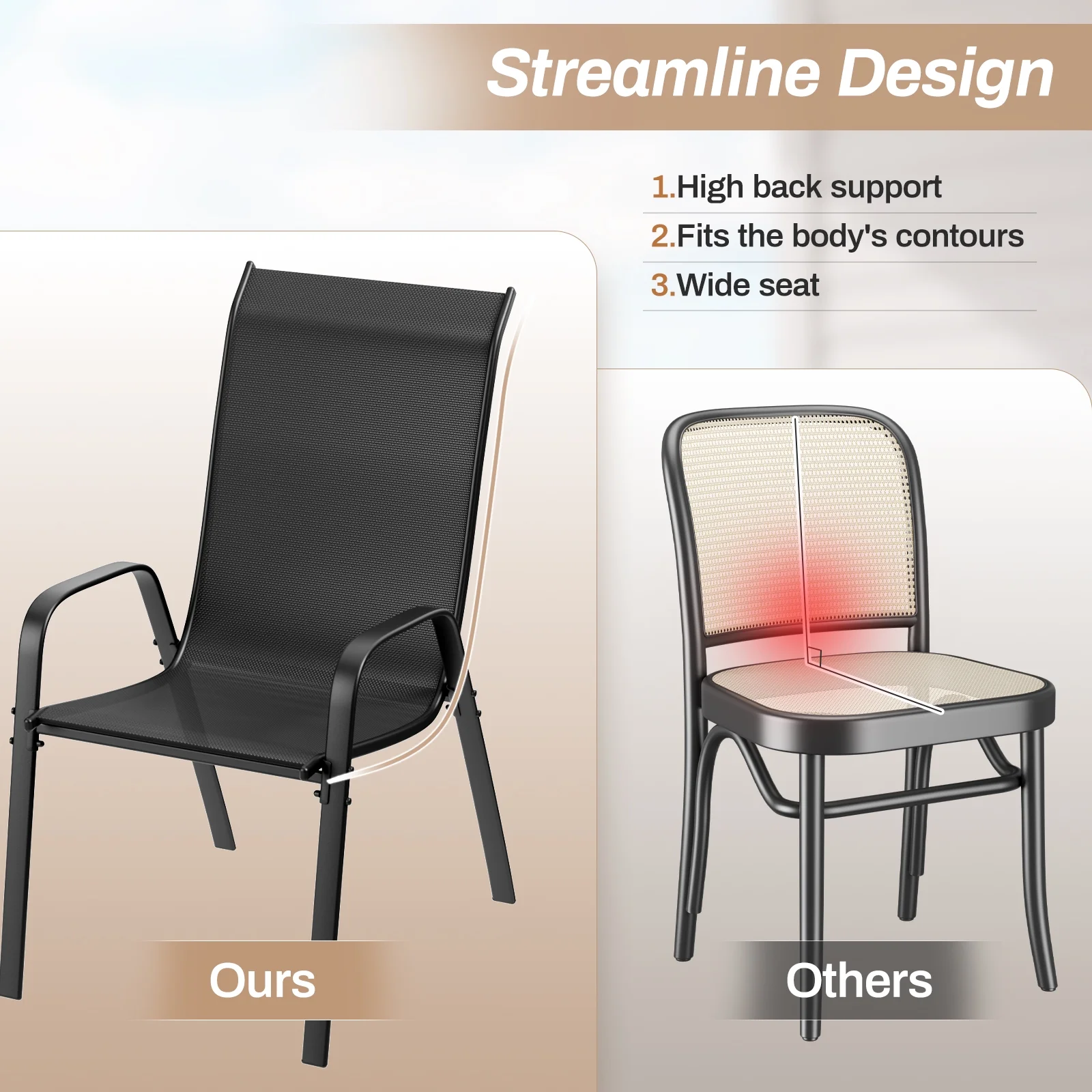 8Pcs Patio Dining Chairs Outdoor Stackable Armrest Chairs for Lawn Garden Backyard(Black/8 Pack) - Image 5
