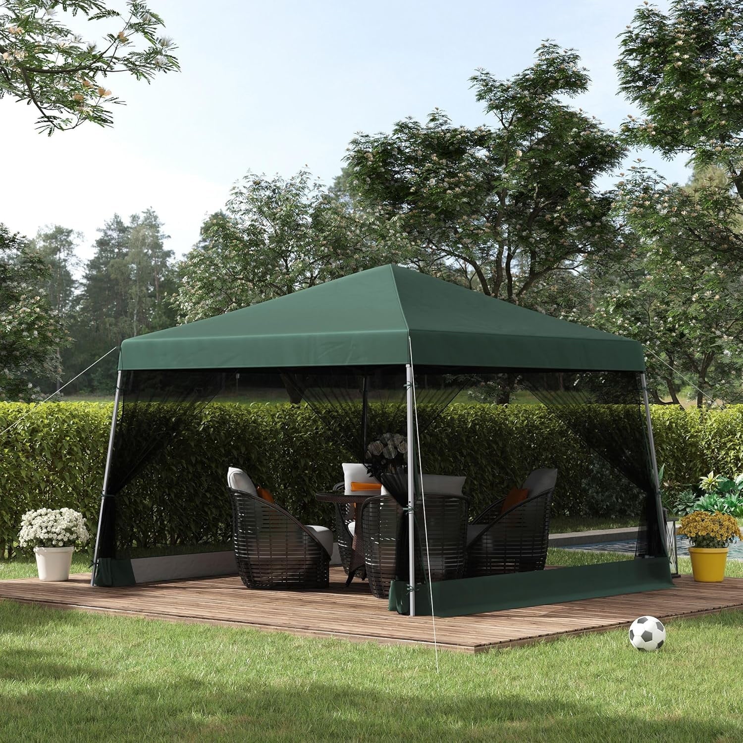 Slant Leg Pop Up Canopy Tent with Netting and Carry Bag, Instant Sun Shelter, Tents for Parties, Height Adjustable, for Outdoor, Garden, Patio, (11.5'x11.5' Base / 10'x10' Top), Green