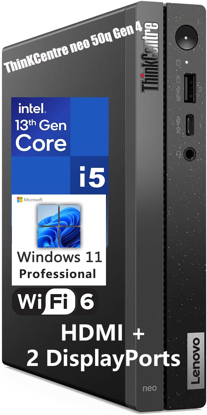 Lenovo ThinKCentre neo 50q Gen 4 Tiny 1L Business Mini Desktop Computer  13th Gen Intel 8-Core i5-13420H (Beat i7-1355U)  16GB DDR4 RAM  512GB PCIe SSD  2 DisplayPorts  WiFi 6  Win 11 Pro  Vent-Hear