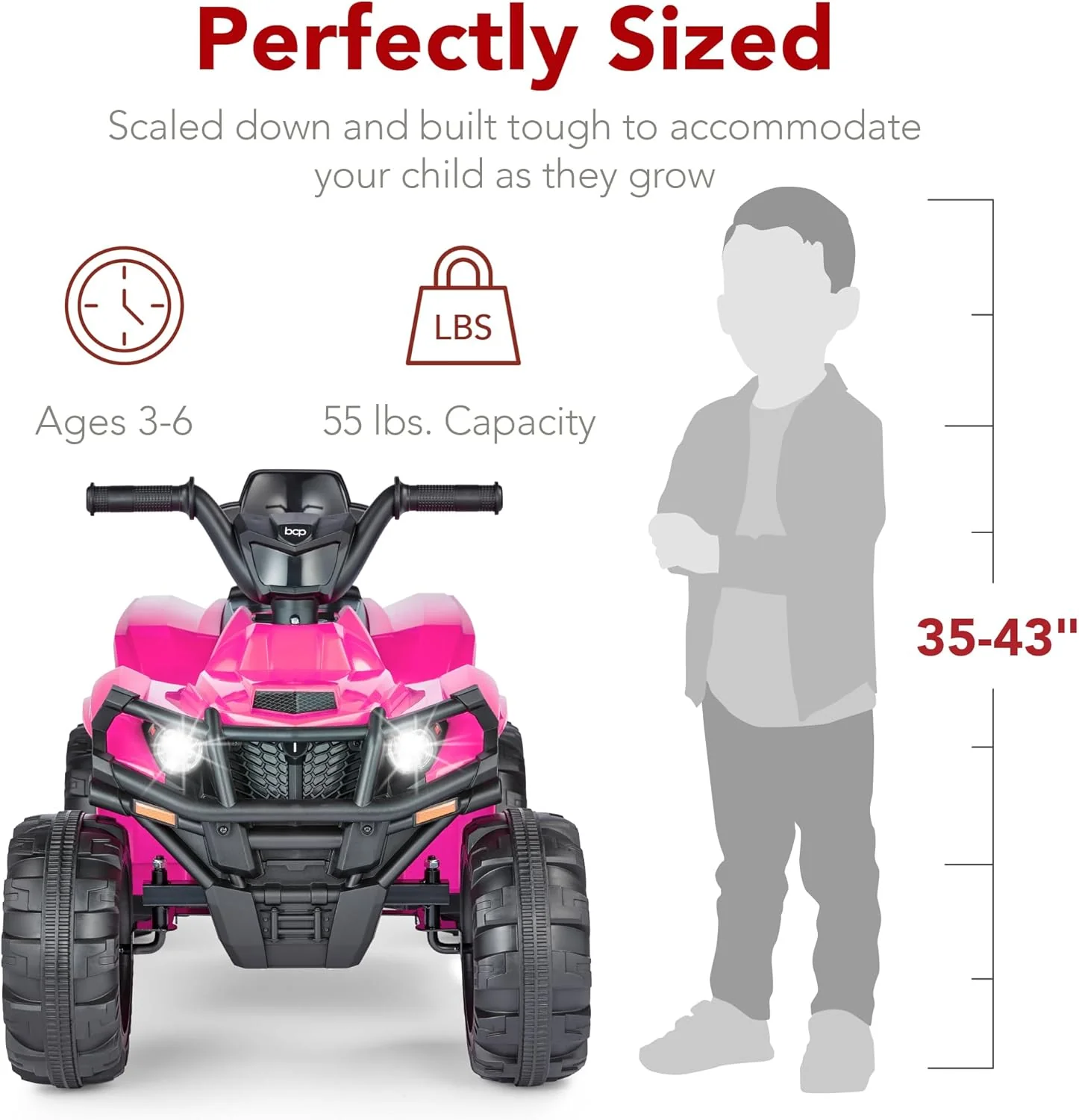 Quad électrique 12 V pour enfants Best Choice Products, véhicule tout-terrain à 4 roues avec audio Bluetooth, vitesse maximale de 3,9 km/h, pneus à crampons, phares LED et radio.