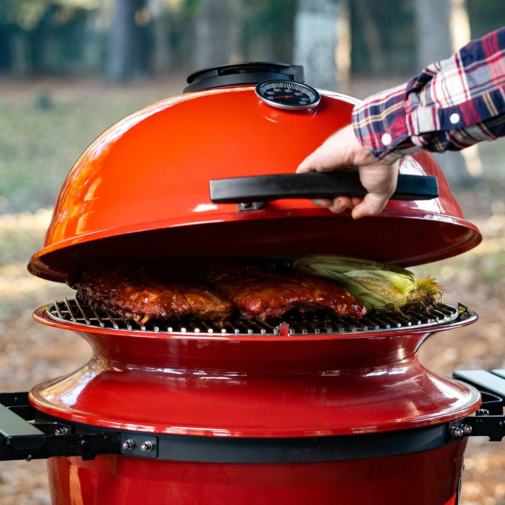 Kettle Joe 22 in. Charcoal Grill in Red with Hinged Lid, Cart, and Side Shelves - Image 10