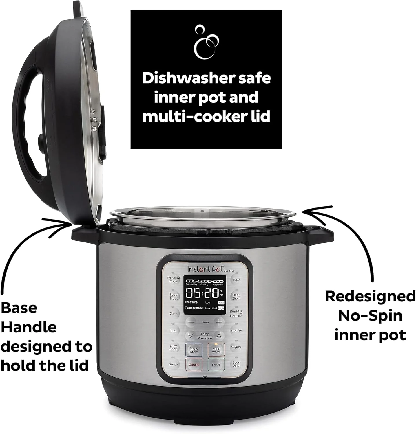 Multicuiseur 9 en 1 : autocuiseur, mijoteuse, cuiseur à riz, cuiseur vapeur, fonction sauté, yaourtière, chauffe-plat et stérilisateur. Application avec plus de 800 recettes incluse. Acier inoxydable. Capacité : 6 litres.
