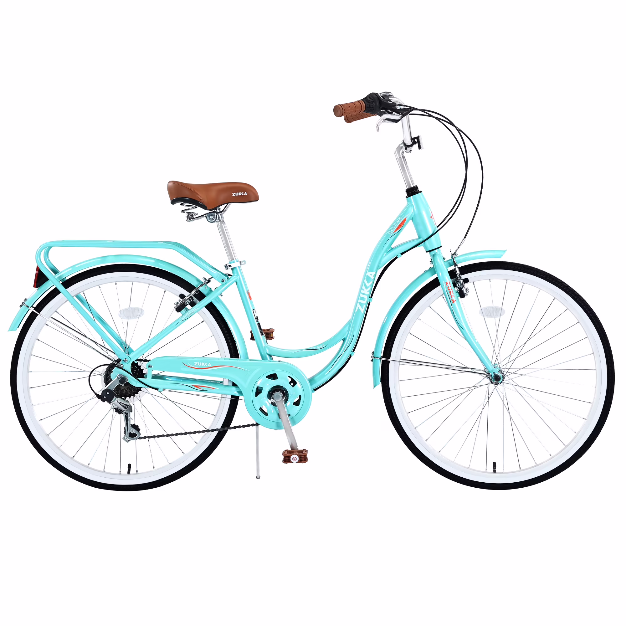 26 Inch Women's Bike, Adult Cruiser Bicycle 7 Speed Steel Frame City Commuter Bike for Ladies, Green