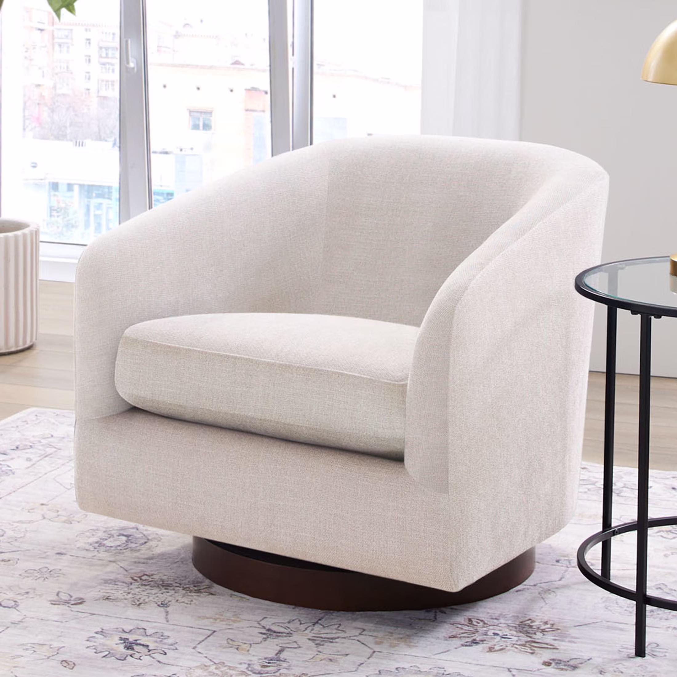 Better Homes & Gardens Bradford Wooden Base Modern Swivel Accent Chair, Linen