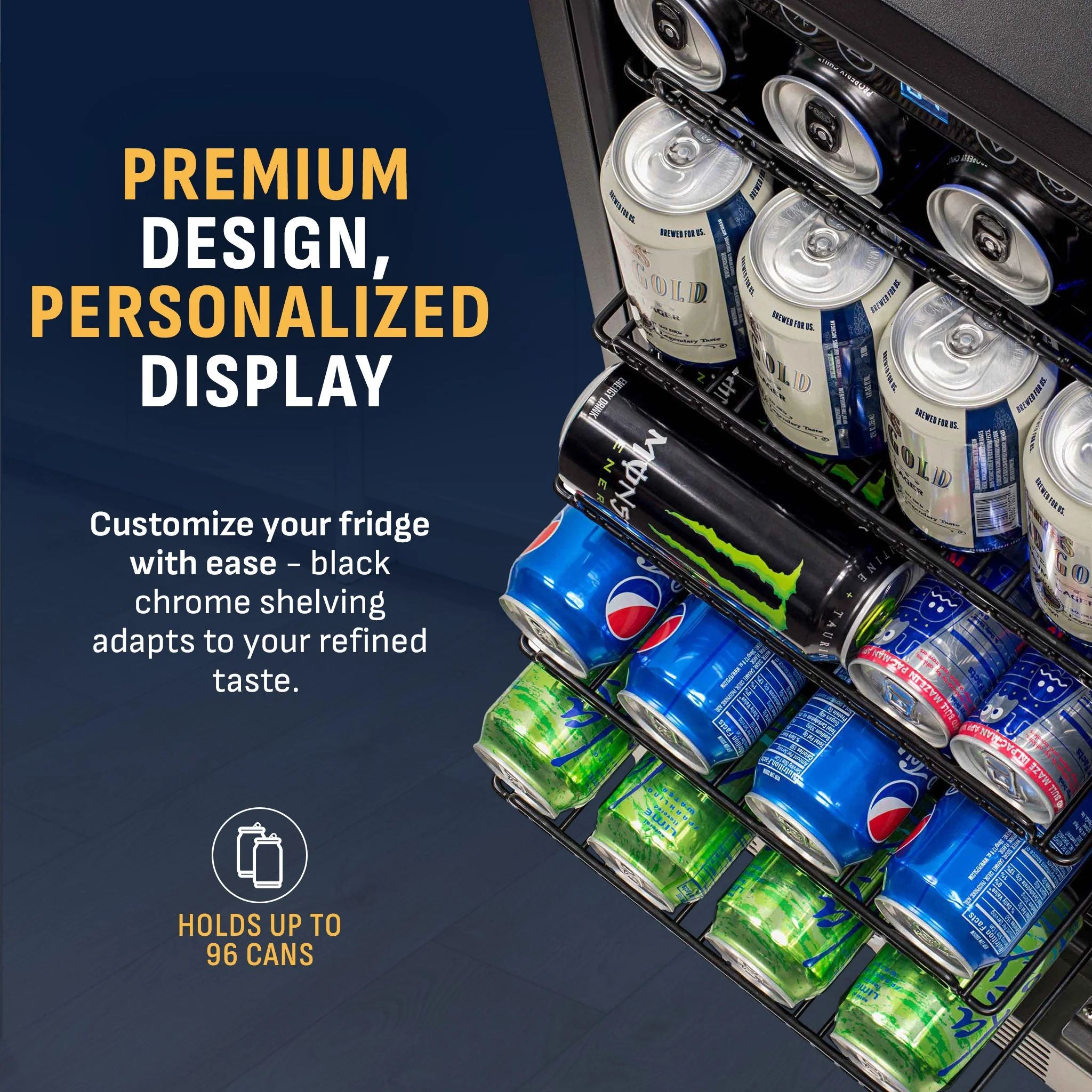 Newair 96-Can Built-In Black Beverage Fridge - 15