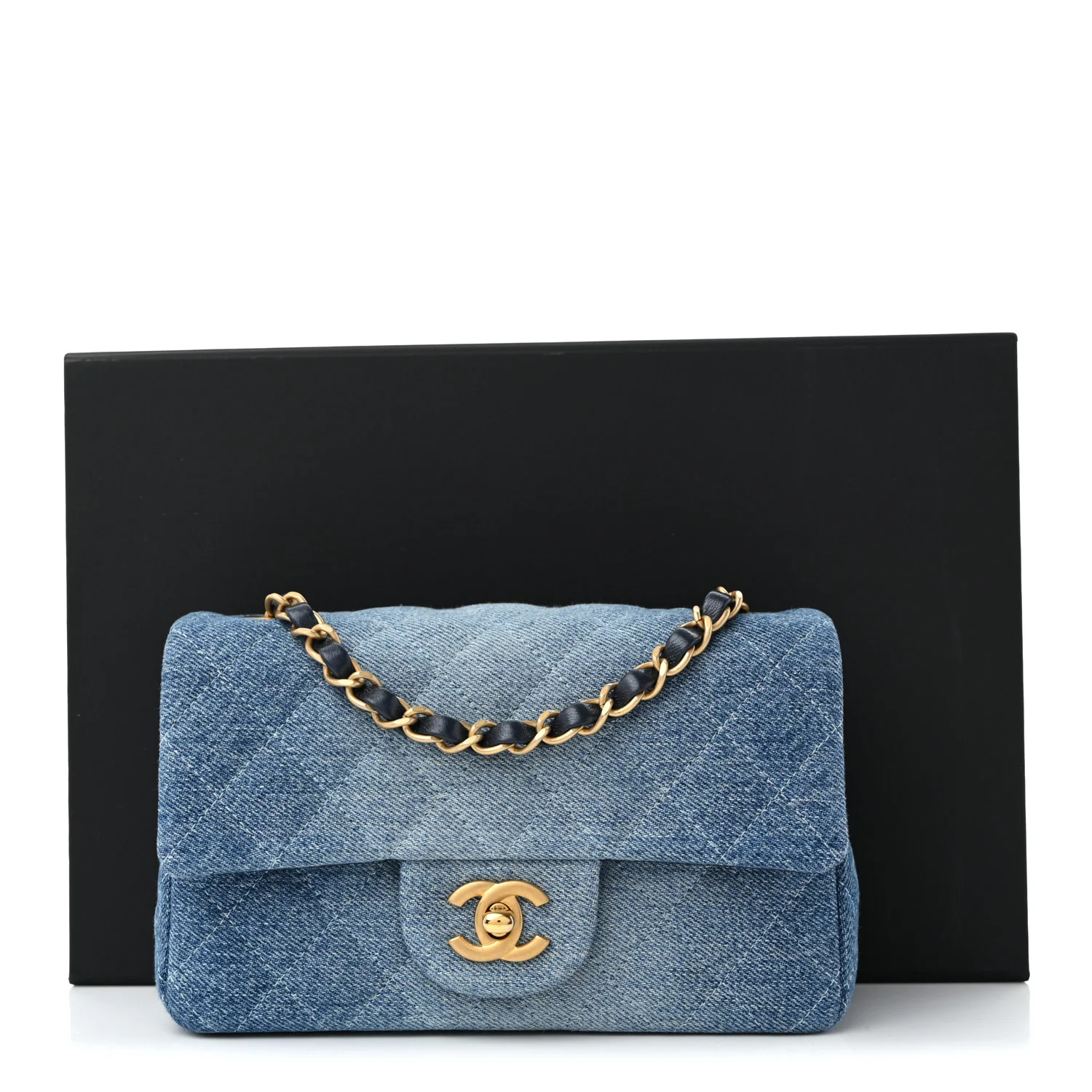 Washed Denim Quilted Mini Rectangular Flap Blue