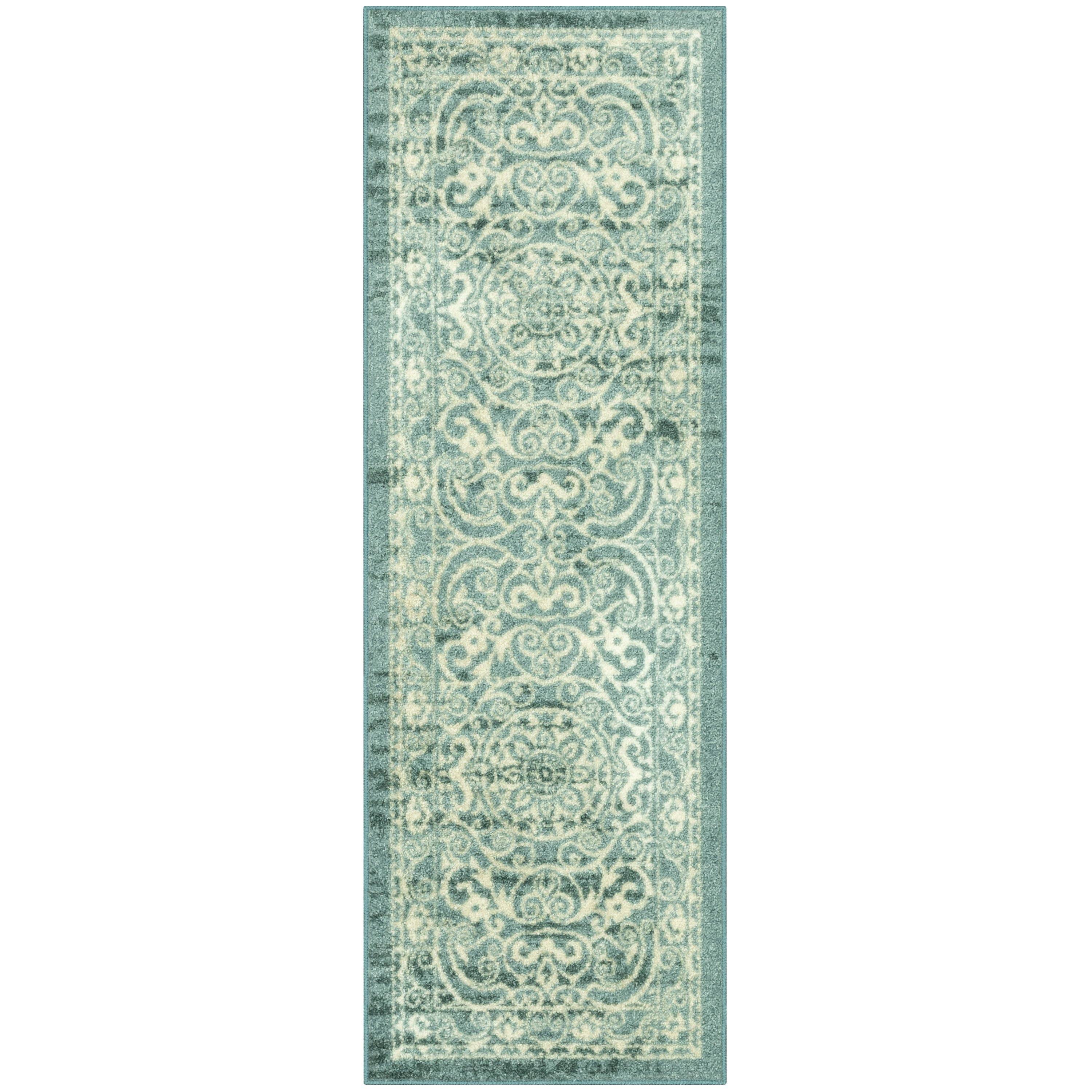 Maples Rugs India Medallion Spa Green Indoor Hallway Runner Rug, 1'8