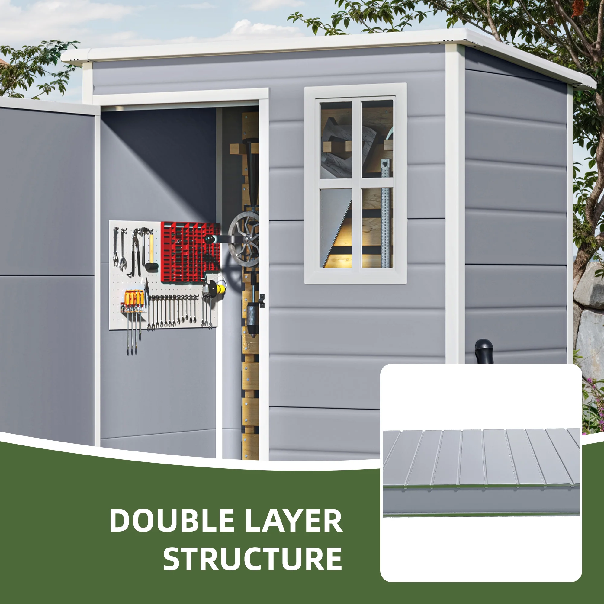 Resin Outdoor Storage Shed, 5x3 FT with Floor All Weather Resin Storage Shed with Lockable Door Window, Waterproof Image 4