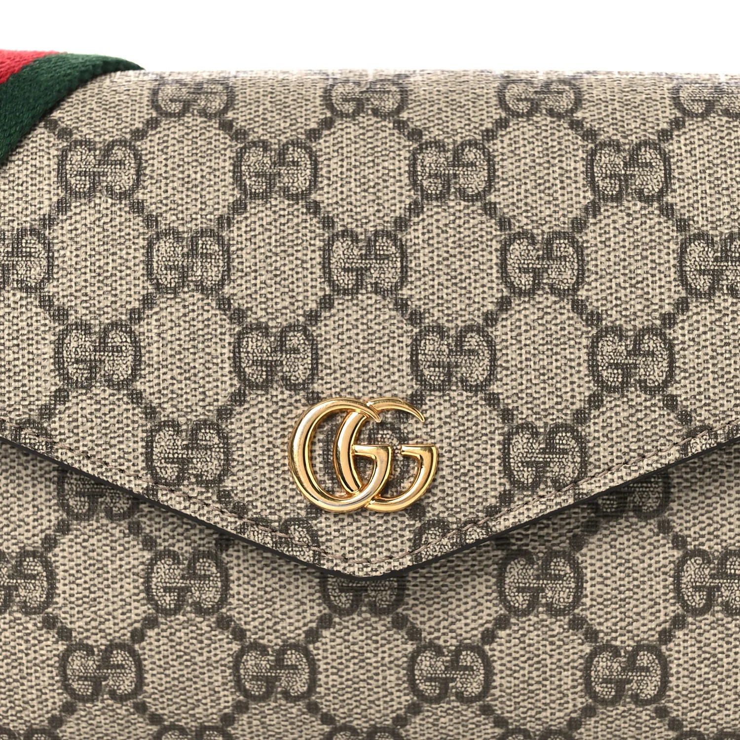 GG Supreme Monogram Textured Dollar Calfskin Web Mini Ophidia Envelope Shoulder Bag Beige Ebony