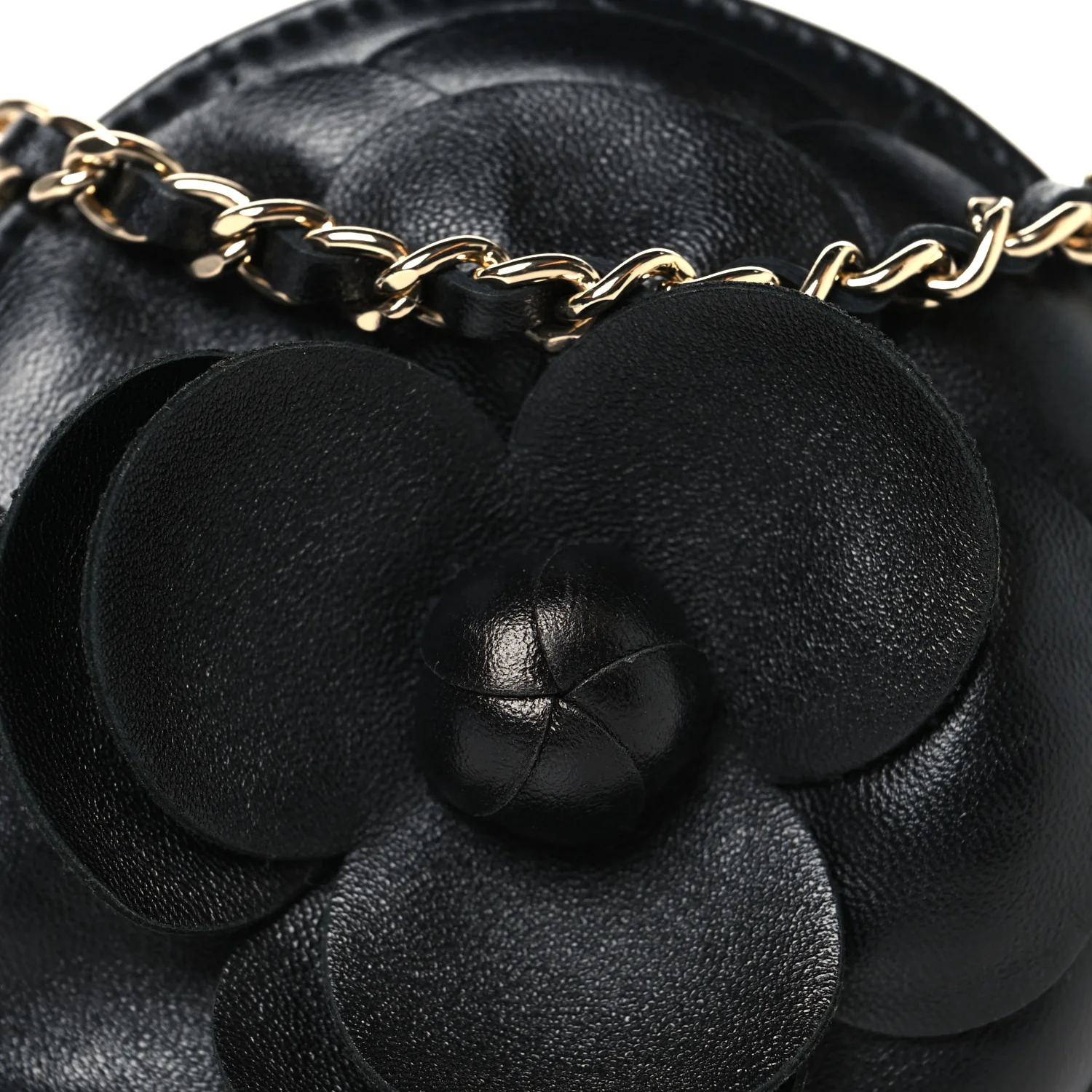 Lambskin Mini Camellia Bouquet Clutch With Chain Black