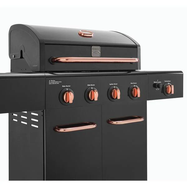 4 Burner Propane Gas Grill with Side Searing Burner in Black with Copper Accent Image 3