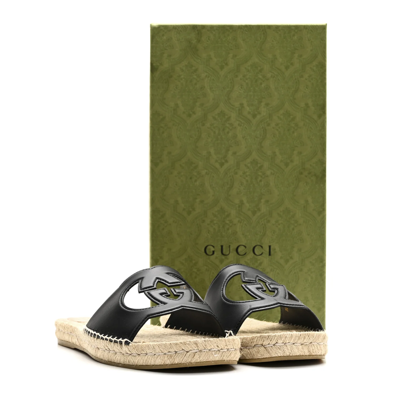 Cosmos Softy Calfskin Espadrille Mens Interlocking G Cut Out Slide Sandals 10 Black