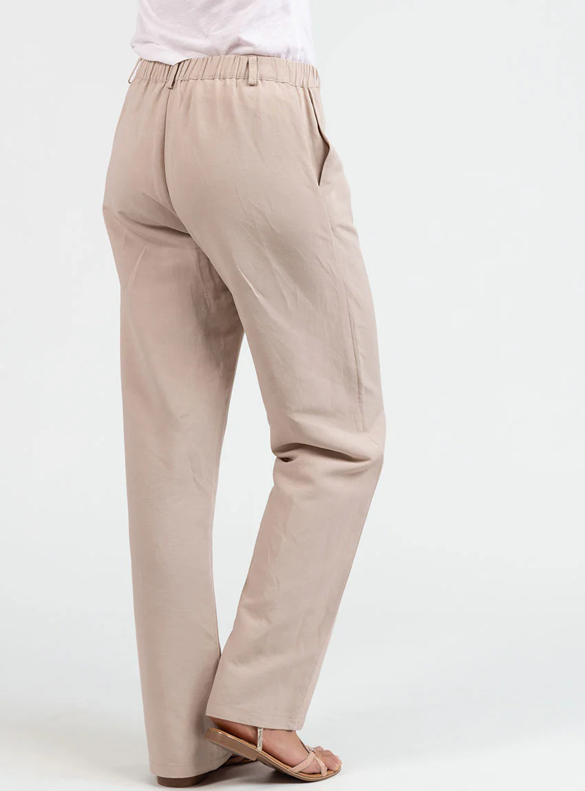Pantalon femme large lin beige