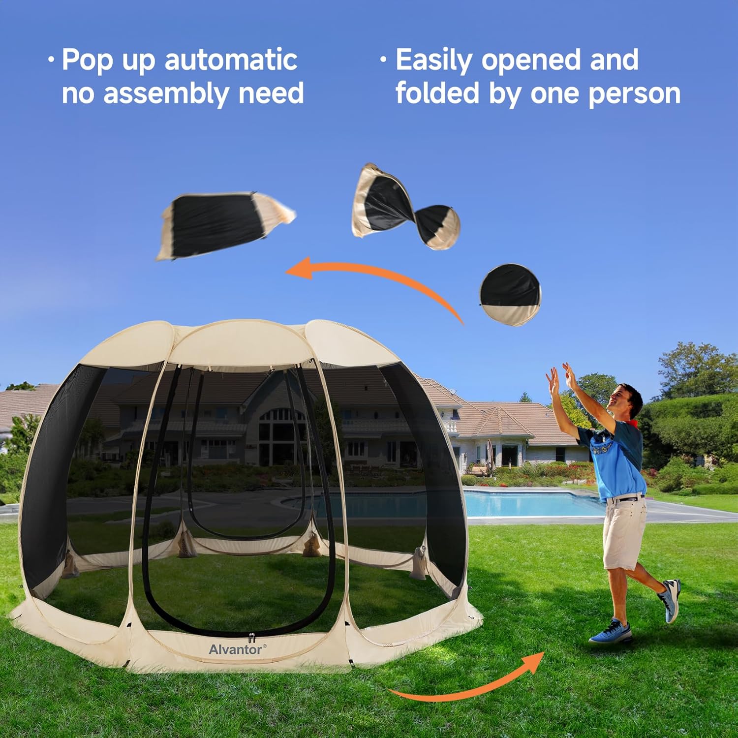 Gazebo moustiquaire pouvant accueillir 6, 10 ou 15 personnes. Tente de style igloo avec moustiquaire latérale. Idéal