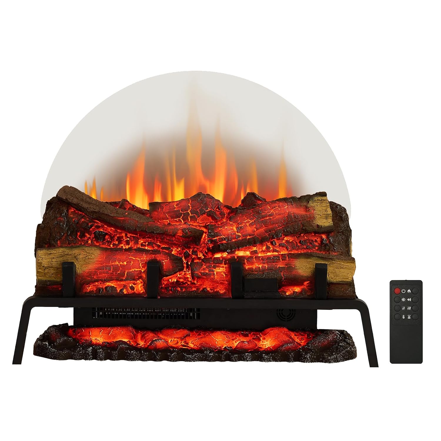 PuraFlame 27" Free Standing Electric Fireplace Log Set Insert, 750W/1500W Heater, 6 Flame Colors with 5 Brightness, Crackling Sound, Remote Control