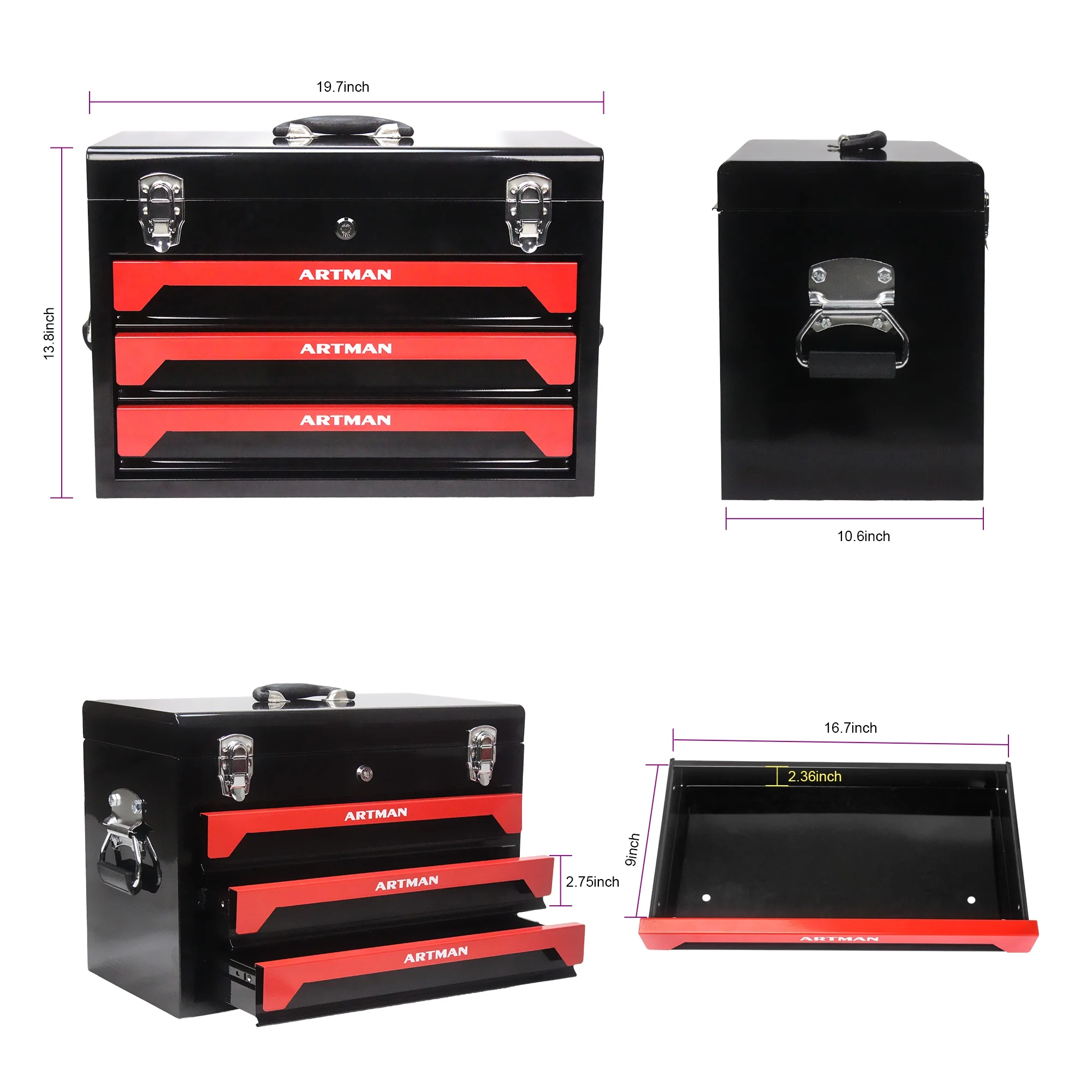 Tool Set 439pcs with 3 Drawers Tool Box Organizer, Mechanic Tool Set for Home, Tool Box Set 4-Tier Socket Wrench Ratchet Plier Nails, Home Tool Set Mechanics Kit for Adults Man Handyman, Red(Red) - Image 8
