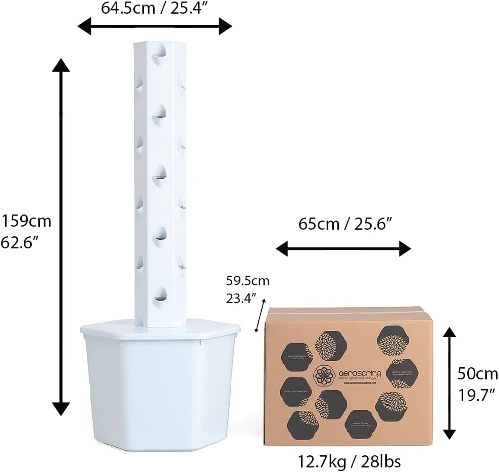 Outdoor Vertical Hydroponic Growing System Kit, Grow 27 Lettuce, Vegetables, Herbs, Fruit | Includes 20 Gallon Water Tank, Pump with 20' Cable, Smart WiFi Timer | Easy to Assemble & Use
