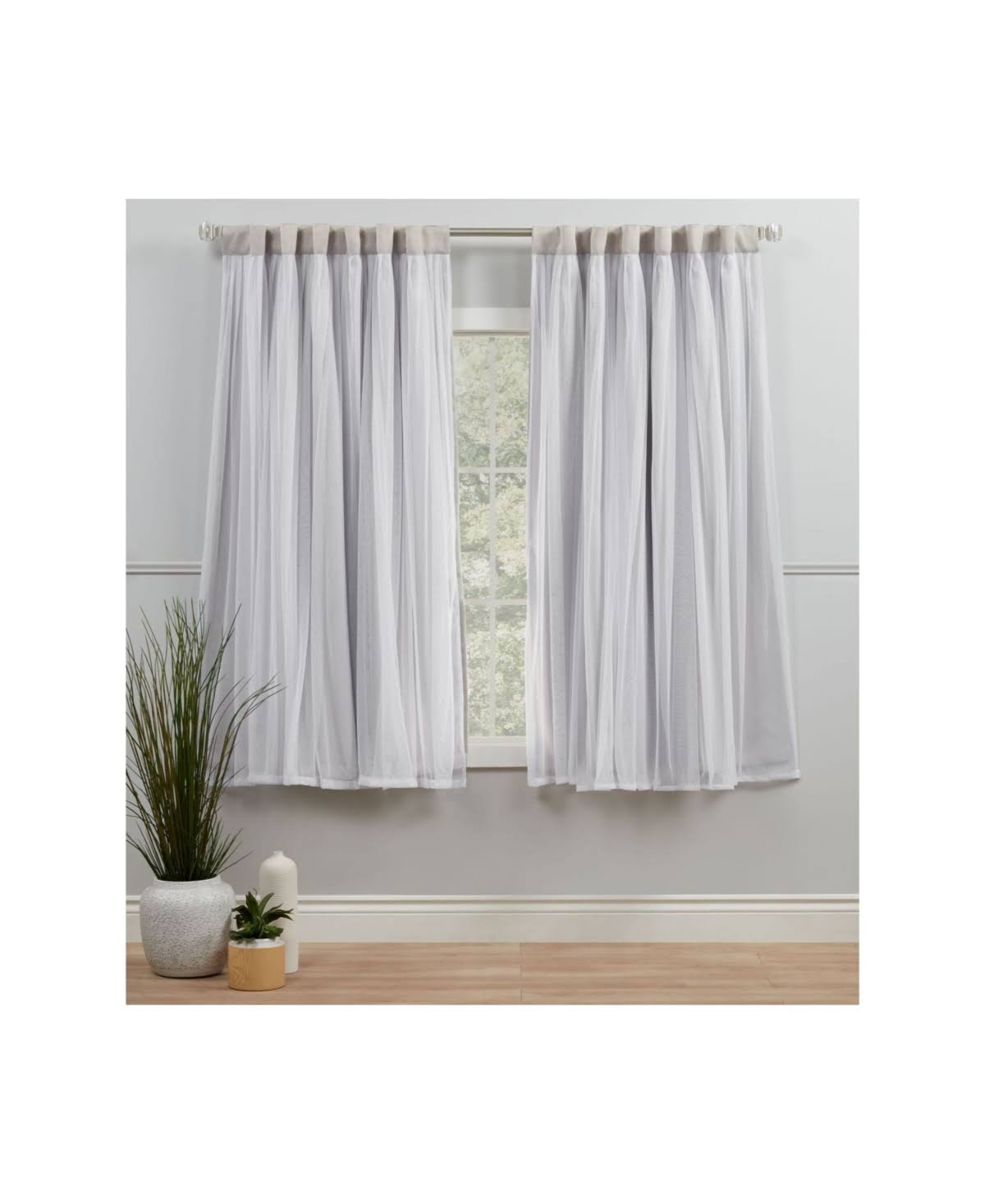 Exclusive Home Catarina Layered Solid Room Darkening Blackout and Sheer Hidden Tab/Rod Pocket Top Curtain Panel Pair, 52