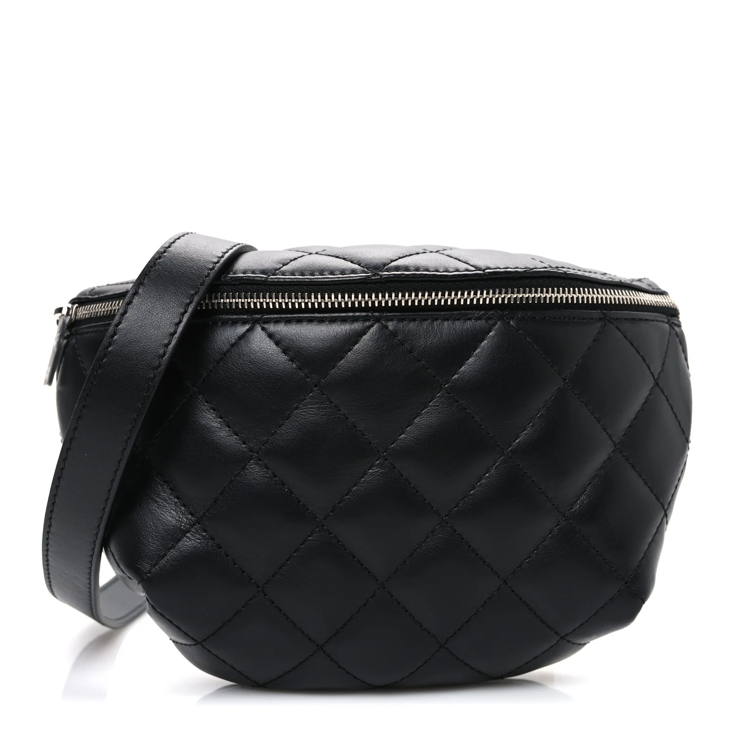 Lambskin Quilted Waist Belt Bag Black