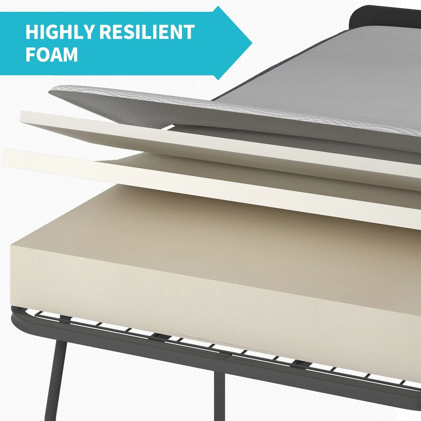 CECER Folding Bed with 5 inch Thick Mattress and Headboard|31" Width Twin Size Portable Bed|Space Saving Foldable Bed with High Resilient Foam Mattress|Foldable Metal Bed Frame with 4 Lockable Wheels Image 7