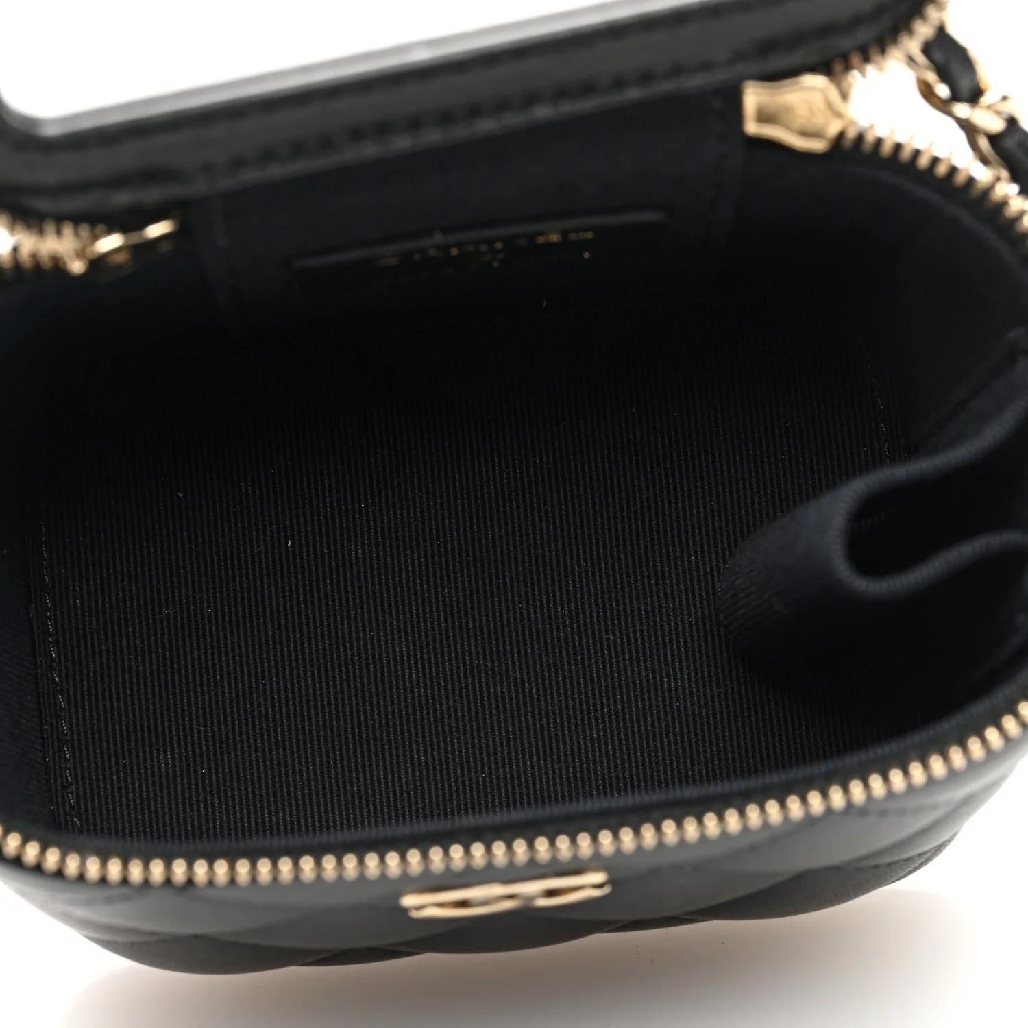 Lambskin Quilted Mini Vanity Case With Pearl Chain Black